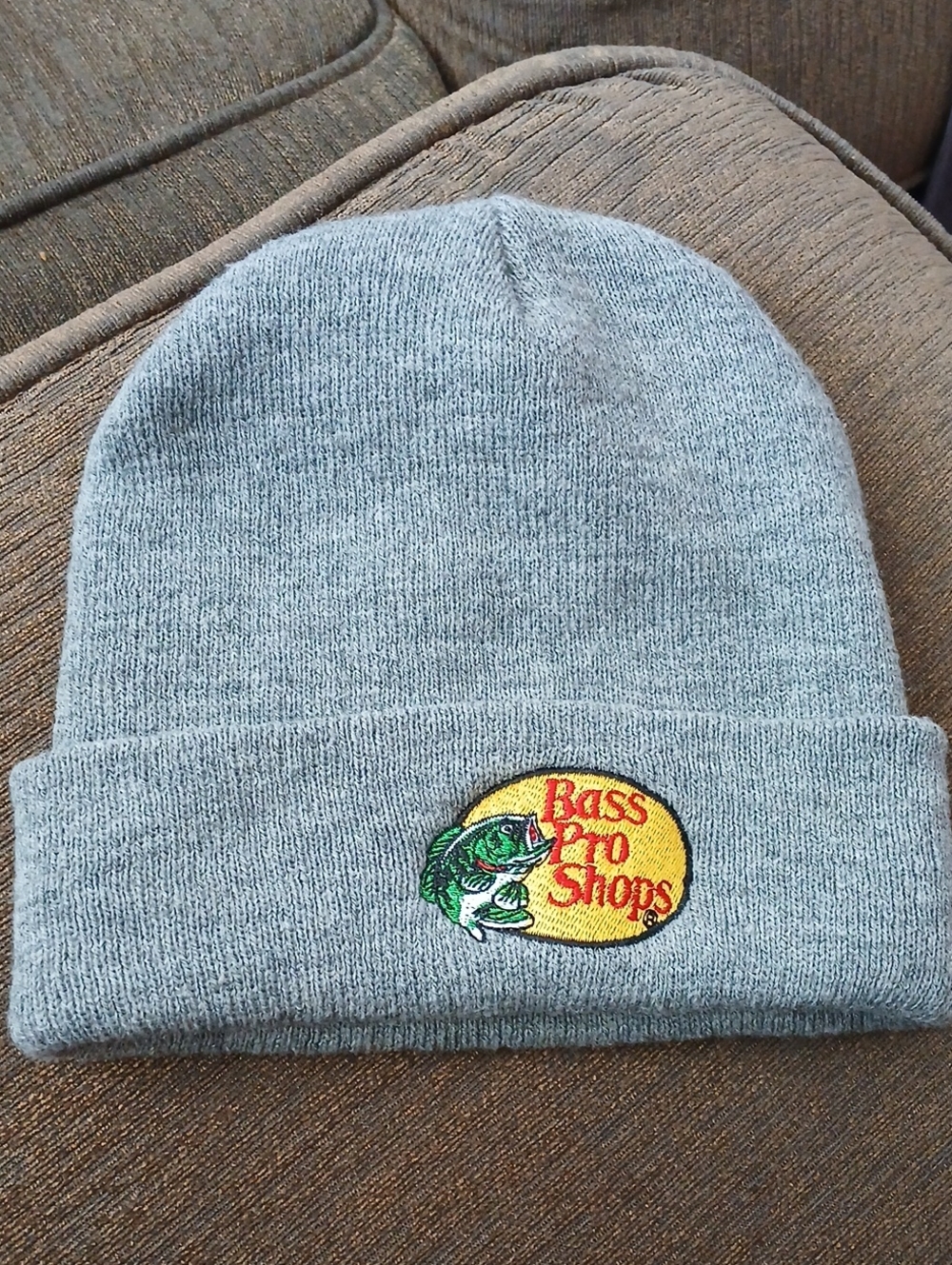 Bass Pro Shops Gray Knit Beanie with Yellow Logo Patch